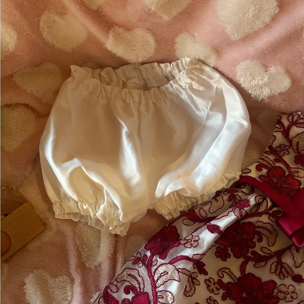 American Princess Red and White Floral Diaper Cover Set